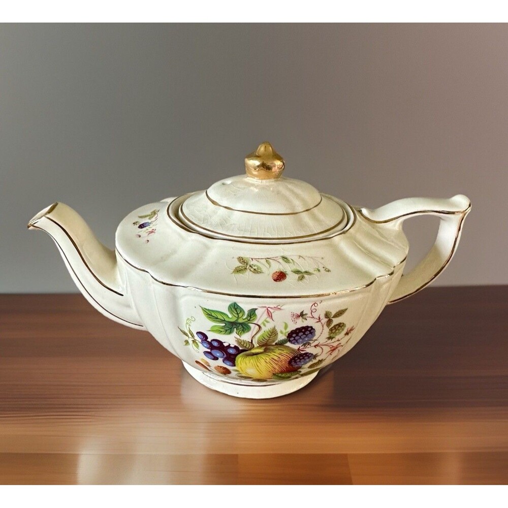 Vintage Sadler Teapot 2291PR Gold Trim Made in England Apple, Berries, Flowers